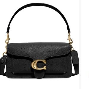 Coach Tabby 26 Black Pebbled Leather Shoulder Bag with Gold Accents